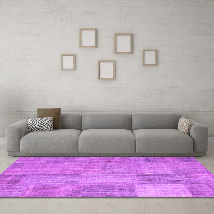 Machine Washable Patchwork Purple Transitional Area Rugs in a Living Room, wshcon739pur