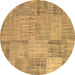 Round Patchwork Brown Transitional Rug, con739brn