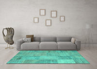 Machine Washable Patchwork Turquoise Transitional Rug, wshcon739turq