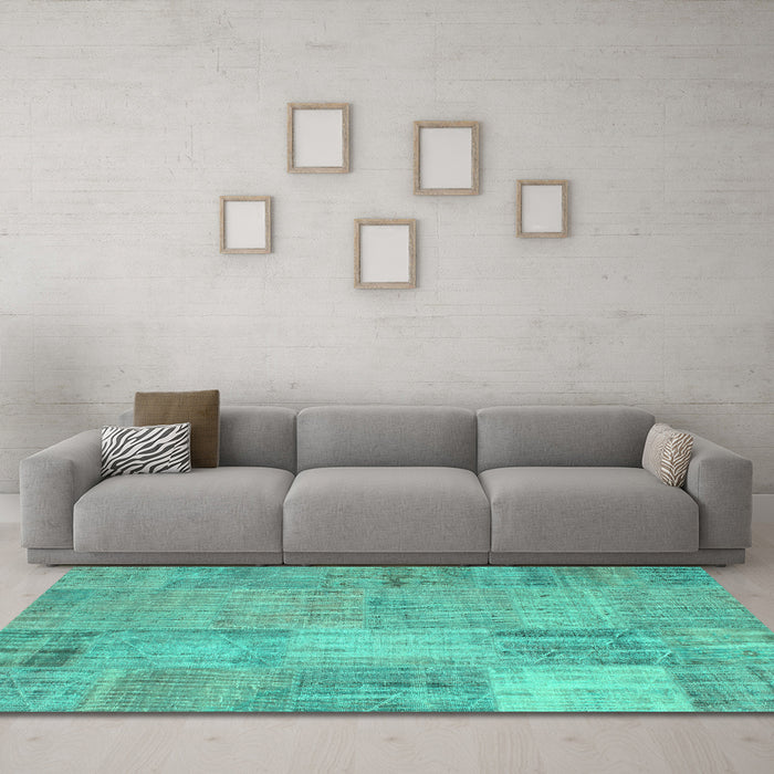Machine Washable Patchwork Turquoise Transitional Area Rugs in a Living Room,, wshcon739turq
