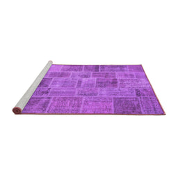 Sideview of Machine Washable Patchwork Purple Transitional Area Rugs, wshcon740pur
