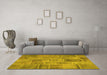 Machine Washable Patchwork Yellow Transitional Rug in a Living Room, wshcon740yw