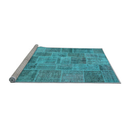 Sideview of Machine Washable Patchwork Light Blue Transitional Rug, wshcon740lblu