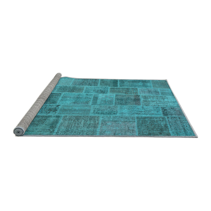 Sideview of Machine Washable Patchwork Light Blue Transitional Rug, wshcon740lblu