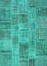 Machine Washable Patchwork Turquoise Transitional Area Rugs, wshcon740turq