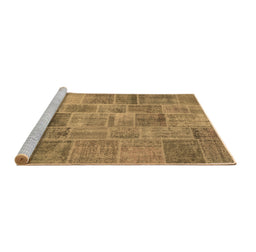 Sideview of Machine Washable Patchwork Brown Transitional Rug, wshcon740brn