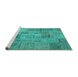 Sideview of Machine Washable Patchwork Turquoise Transitional Area Rugs, wshcon740turq