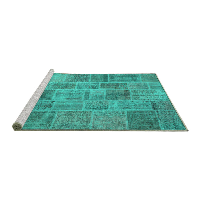 Sideview of Machine Washable Patchwork Turquoise Transitional Area Rugs, wshcon740turq