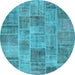 Round Machine Washable Patchwork Light Blue Transitional Rug, wshcon740lblu