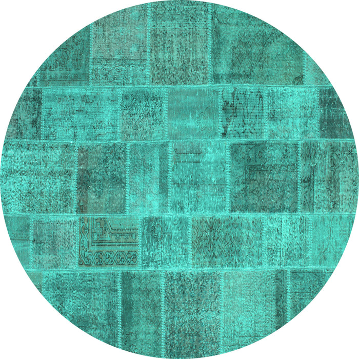 Round Patchwork Turquoise Transitional Rug, con740turq