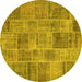 Round Machine Washable Patchwork Yellow Transitional Rug, wshcon740yw