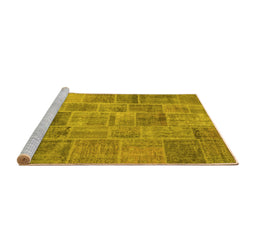 Sideview of Machine Washable Patchwork Yellow Transitional Rug, wshcon740yw