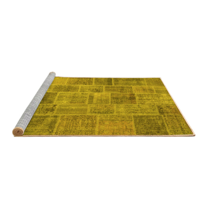 Sideview of Machine Washable Patchwork Yellow Transitional Rug, wshcon740yw