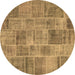 Round Patchwork Brown Transitional Rug, con740brn