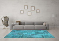 Machine Washable Patchwork Light Blue Transitional Rug, wshcon740lblu