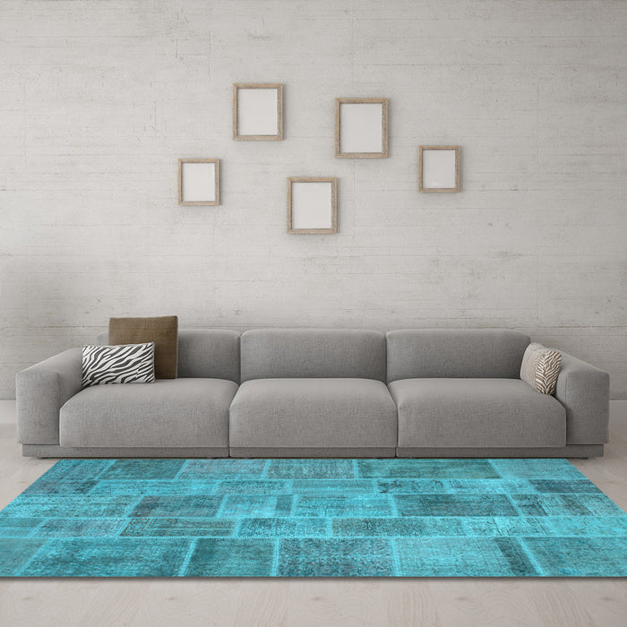 Machine Washable Patchwork Light Blue Transitional Rug in a Living Room, wshcon740lblu