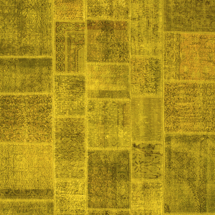Machine Washable Patchwork Yellow Transitional Rug, wshcon740yw