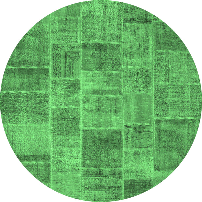 Round Machine Washable Patchwork Emerald Green Transitional Area Rugs, wshcon740emgrn