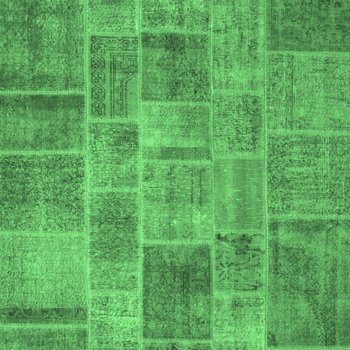 Machine Washable Patchwork Emerald Green Transitional Area Rugs, wshcon740emgrn