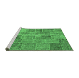 Sideview of Machine Washable Patchwork Emerald Green Transitional Area Rugs, wshcon740emgrn