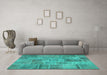 Machine Washable Patchwork Turquoise Transitional Area Rugs in a Living Room,, wshcon740turq