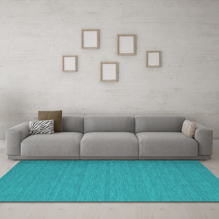 Machine Washable Abstract Turquoise Contemporary Area Rugs in a Living Room,, wshcon741turq