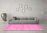 Machine Washable Abstract Pink Contemporary Rug, wshcon742pnk