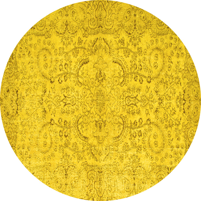 Round Abstract Yellow Contemporary Rug, con742yw