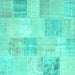 Square Patchwork Turquoise Transitional Rug, con743turq