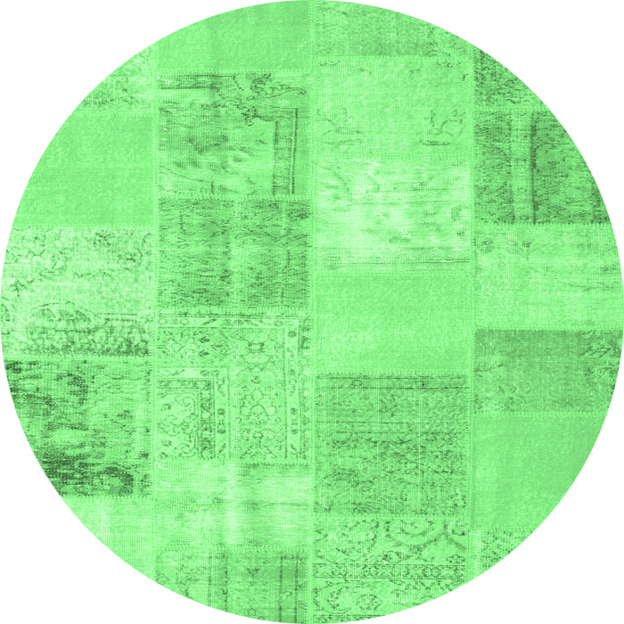 Round Machine Washable Patchwork Emerald Green Transitional Area Rugs, wshcon743emgrn