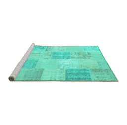 Sideview of Machine Washable Patchwork Turquoise Transitional Area Rugs, wshcon743turq