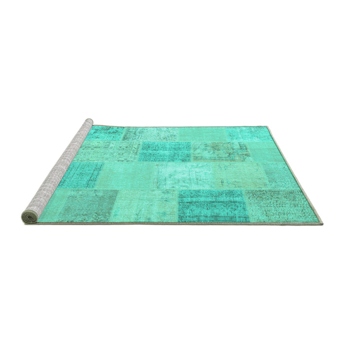 Sideview of Machine Washable Patchwork Turquoise Transitional Area Rugs, wshcon743turq