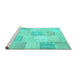Sideview of Machine Washable Patchwork Turquoise Transitional Area Rugs, wshcon743turq
