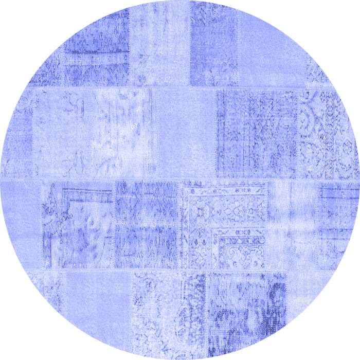 Round Patchwork Blue Transitional Rug, con743blu
