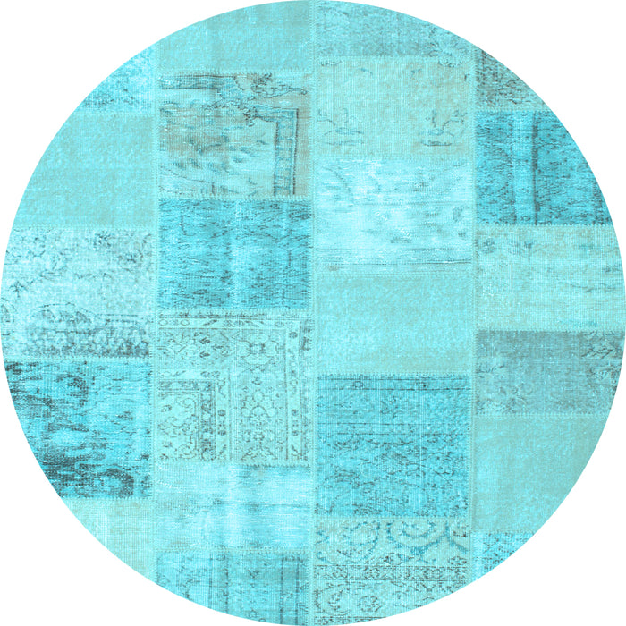Round Patchwork Light Blue Transitional Rug, con743lblu