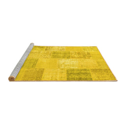 Sideview of Machine Washable Patchwork Yellow Transitional Rug, wshcon743yw