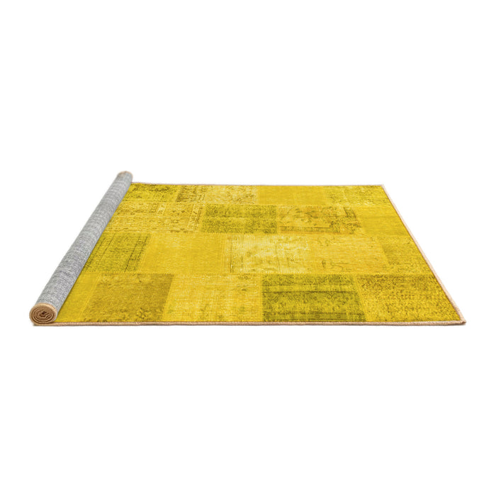 Sideview of Machine Washable Patchwork Yellow Transitional Rug, wshcon743yw