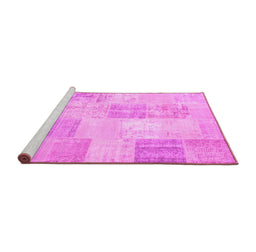 Sideview of Machine Washable Patchwork Pink Transitional Rug, wshcon743pnk