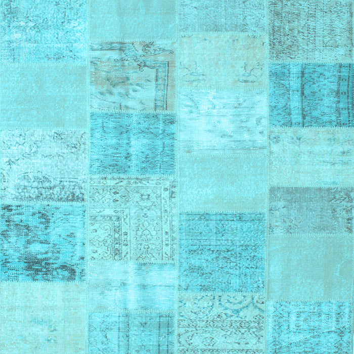 Square Machine Washable Patchwork Light Blue Transitional Rug, wshcon743lblu