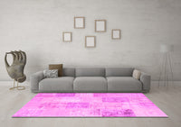 Machine Washable Patchwork Pink Transitional Rug, wshcon743pnk