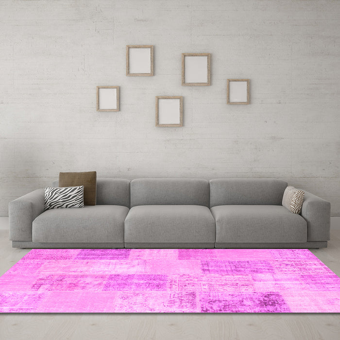 Machine Washable Patchwork Pink Transitional Rug in a Living Room, wshcon743pnk