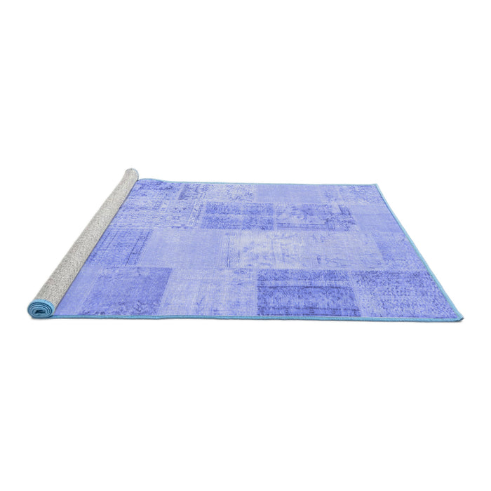 Sideview of Machine Washable Patchwork Blue Transitional Rug, wshcon743blu