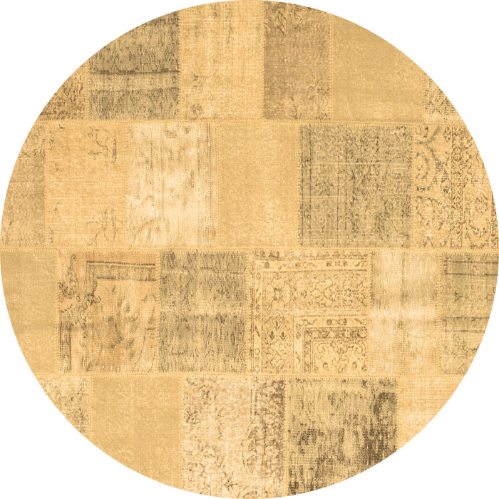 Round Machine Washable Patchwork Brown Transitional Rug, wshcon743brn