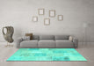 Machine Washable Patchwork Turquoise Transitional Area Rugs in a Living Room,, wshcon743turq