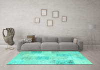 Machine Washable Patchwork Turquoise Transitional Rug, wshcon743turq