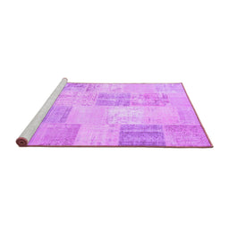Sideview of Machine Washable Patchwork Purple Transitional Area Rugs, wshcon743pur
