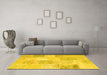 Machine Washable Patchwork Yellow Transitional Rug in a Living Room, wshcon743yw