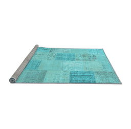 Sideview of Machine Washable Patchwork Light Blue Transitional Rug, wshcon743lblu