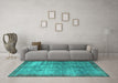 Machine Washable Persian Turquoise Bohemian Area Rugs in a Living Room,, wshcon744turq