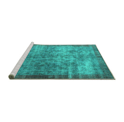 Sideview of Machine Washable Persian Turquoise Bohemian Area Rugs, wshcon744turq